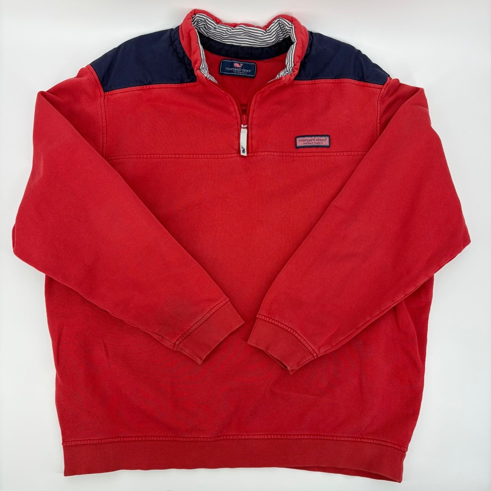 Vineyard Vines Mens Quarter Zip Pullover Red Navy Blue 1K0409 Sweatshirt - Picture 5 of 12